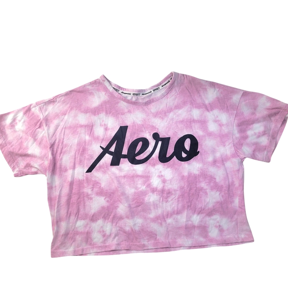 Aeropostale Small Crop Top Pink Tie Dye T-Shirt Oversized Short Sleeve Cotton
